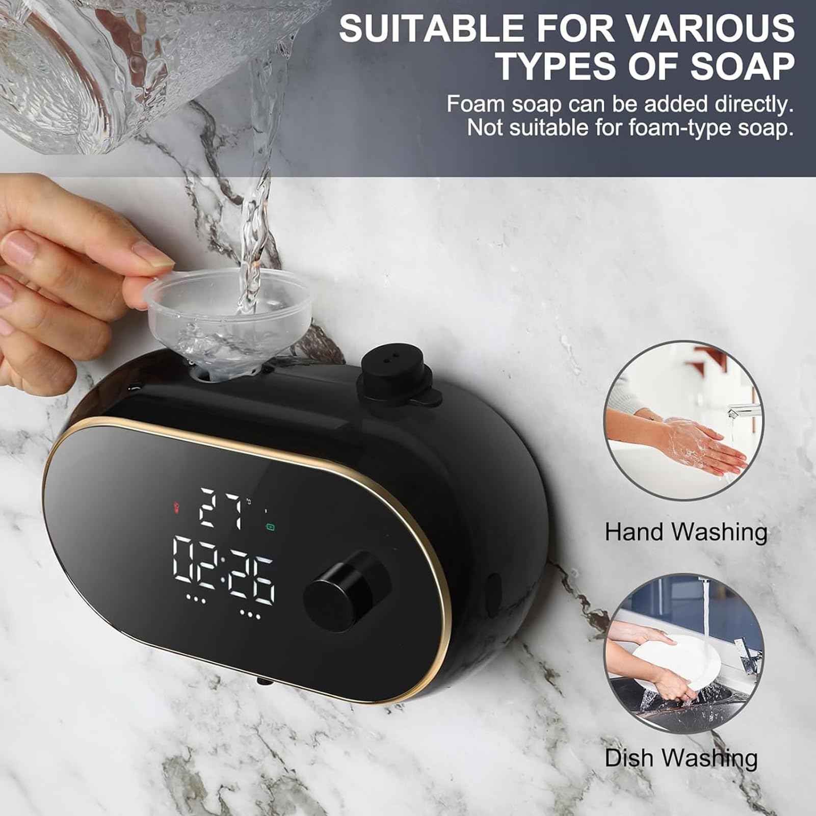 Dispenser automatico di sapone liquido da bagno 450 ml di grande capacità | Dispenser di sapone elettrico intelligente automatico in plastica ricaricabile senza tocco, regolabile