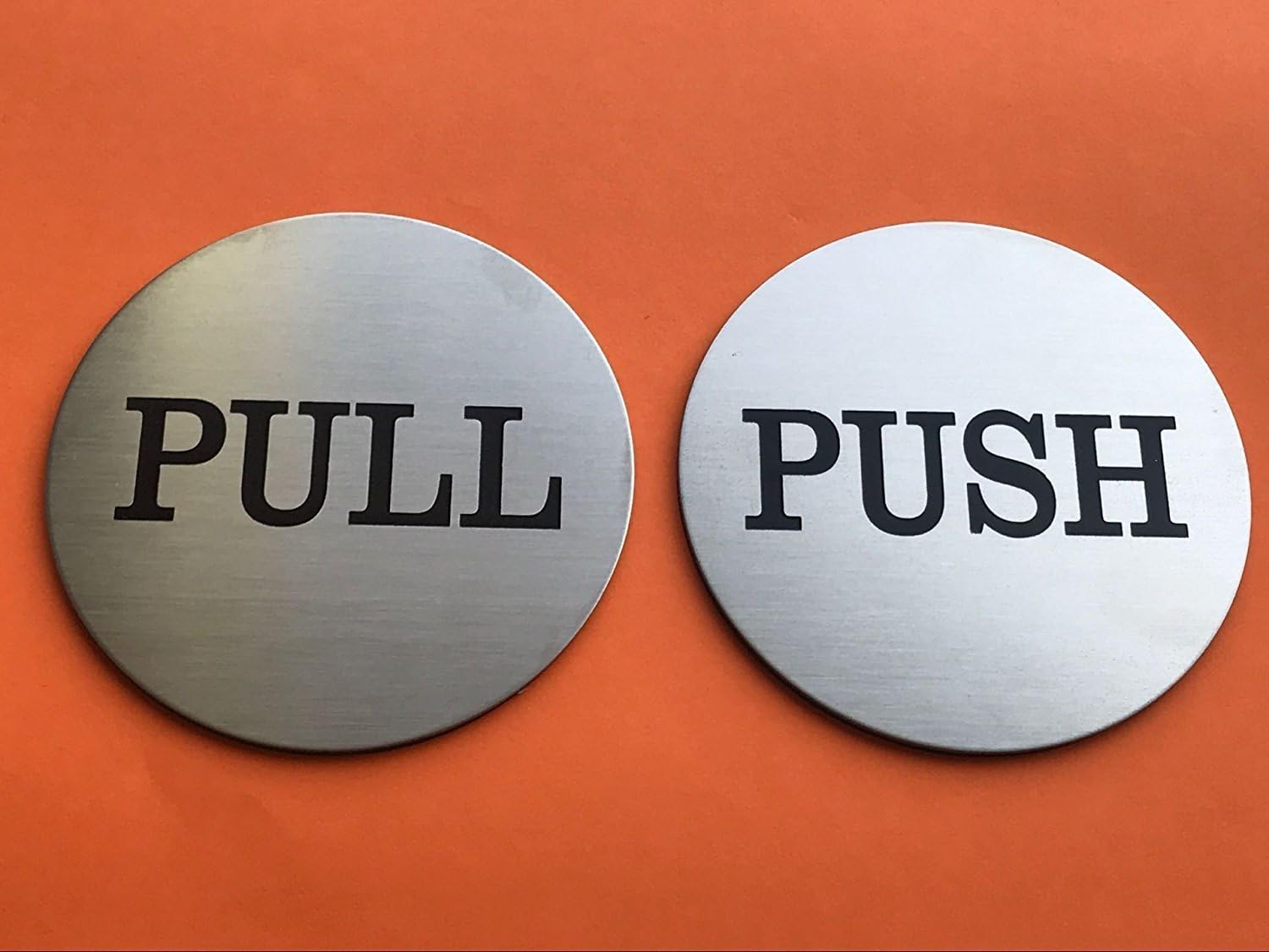 Do4U 3" Brushed Stainless Round Premium Push Pull Door Sign Sticker Push/Pull Set - Stainless Steel (1 Pair)