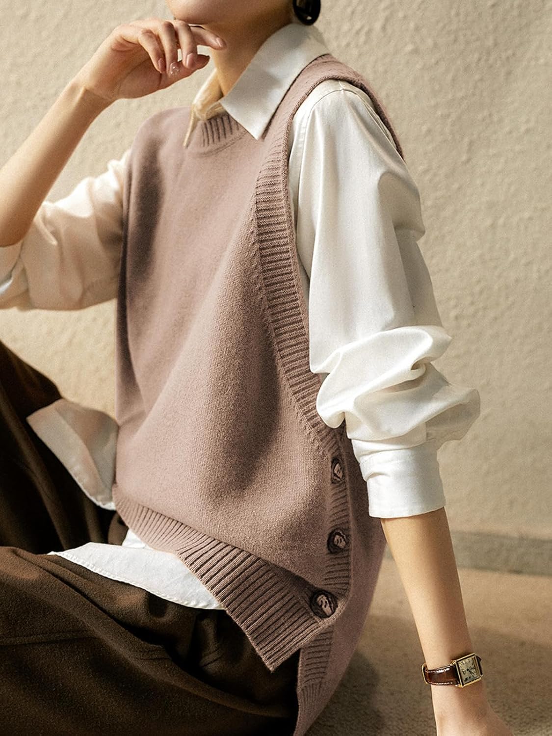 Wowcarbazole Women's Sleeveless Sweater Vest Casual Crew Neck Ribbed Knit Pullover Tops Loose Fit Full Clothes - Image 3