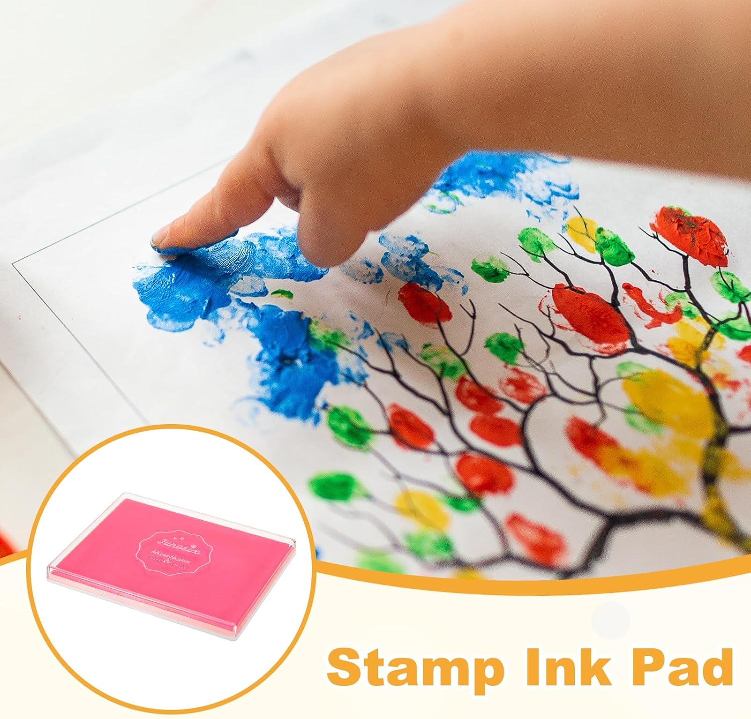 MECCANIXITY Large Radiant Pink Ink Pad, 3.9x4.7 Inch Washable Stamp Pad for Hand Footprint, Rubber Stamps, Scrapbooking, Art Crafts Making
