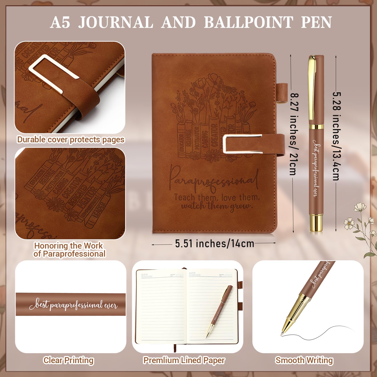 Pickmesh 3 Pcs Paraprofessional Appreciation Gifts Set Paras Gift 17 oz Coffee Tumbler A5 Leather Notebook Journal Pen for Teacher Assistant Administrative Professional Day
