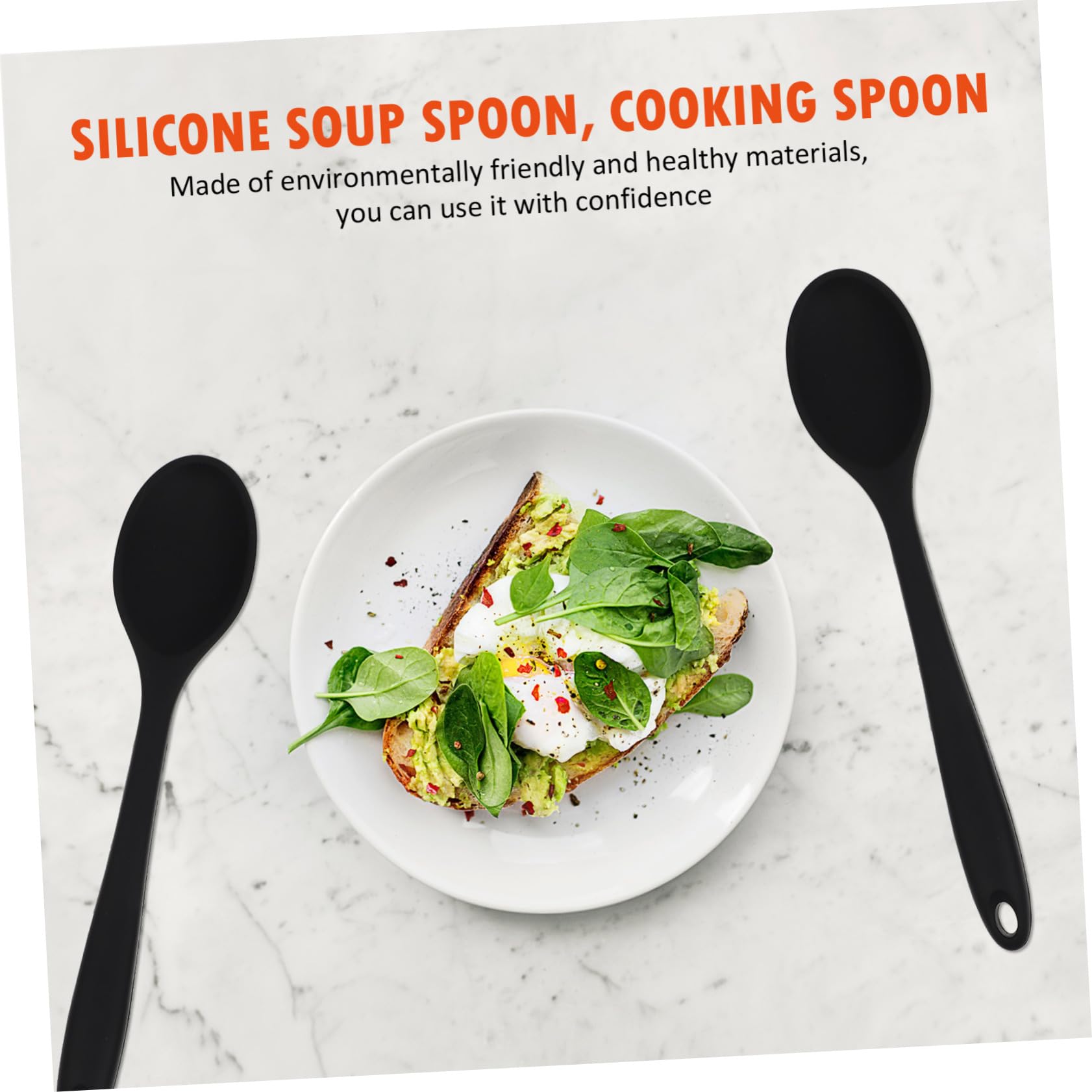GRIRIW 2pcs Large Silicone Cooking Spoons Food Serving Spoons Non-stick Soup Salad Kitchen Supplies