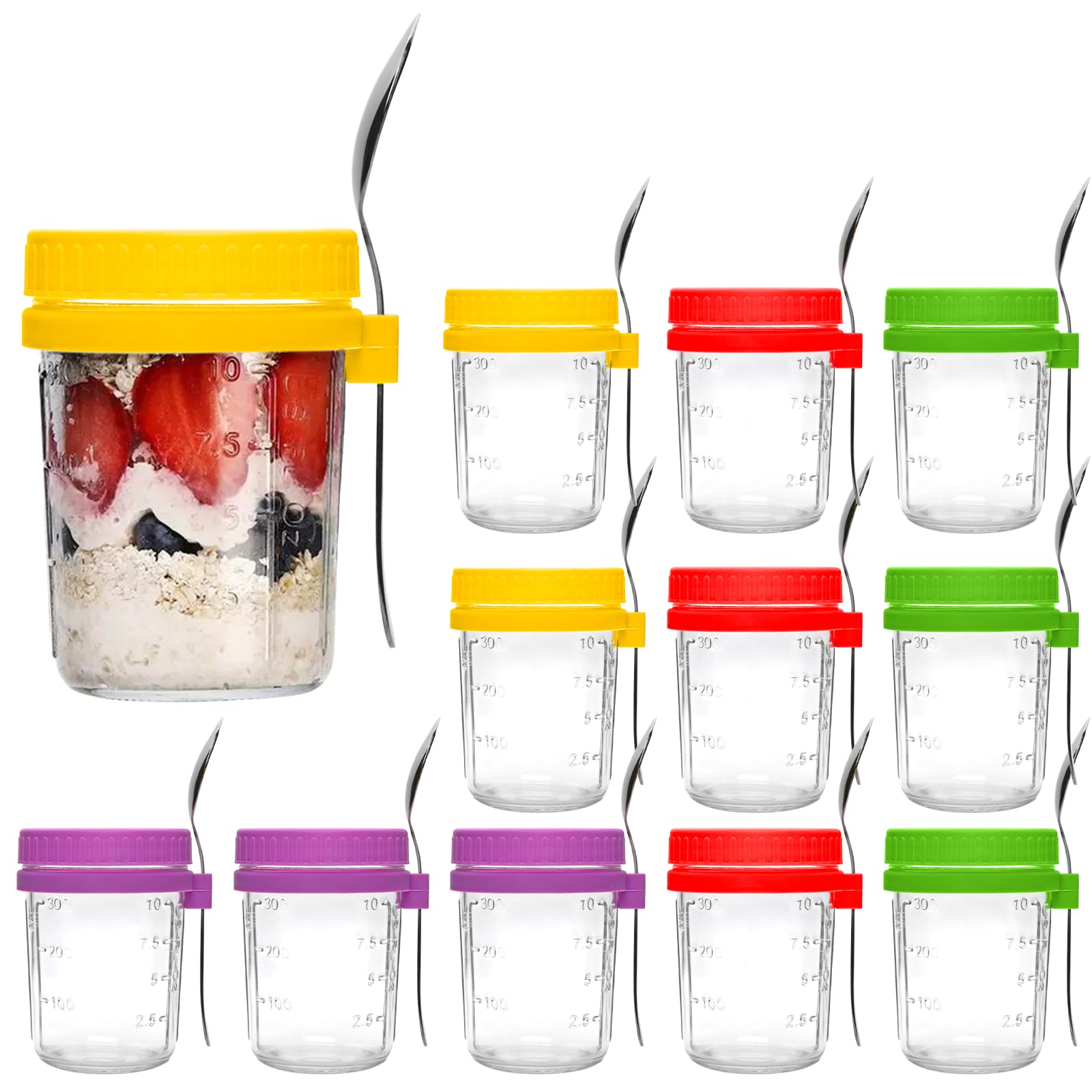 Słoiki mason 470 ml z pokrywkami, pojemniki na płatki owsiane, pudding, jogurt, pojemniki na sos sałatkowy, pojemniki na przygotowanie posiłków zbożowych, prezenty DIY, ślub, przyjęcie (12