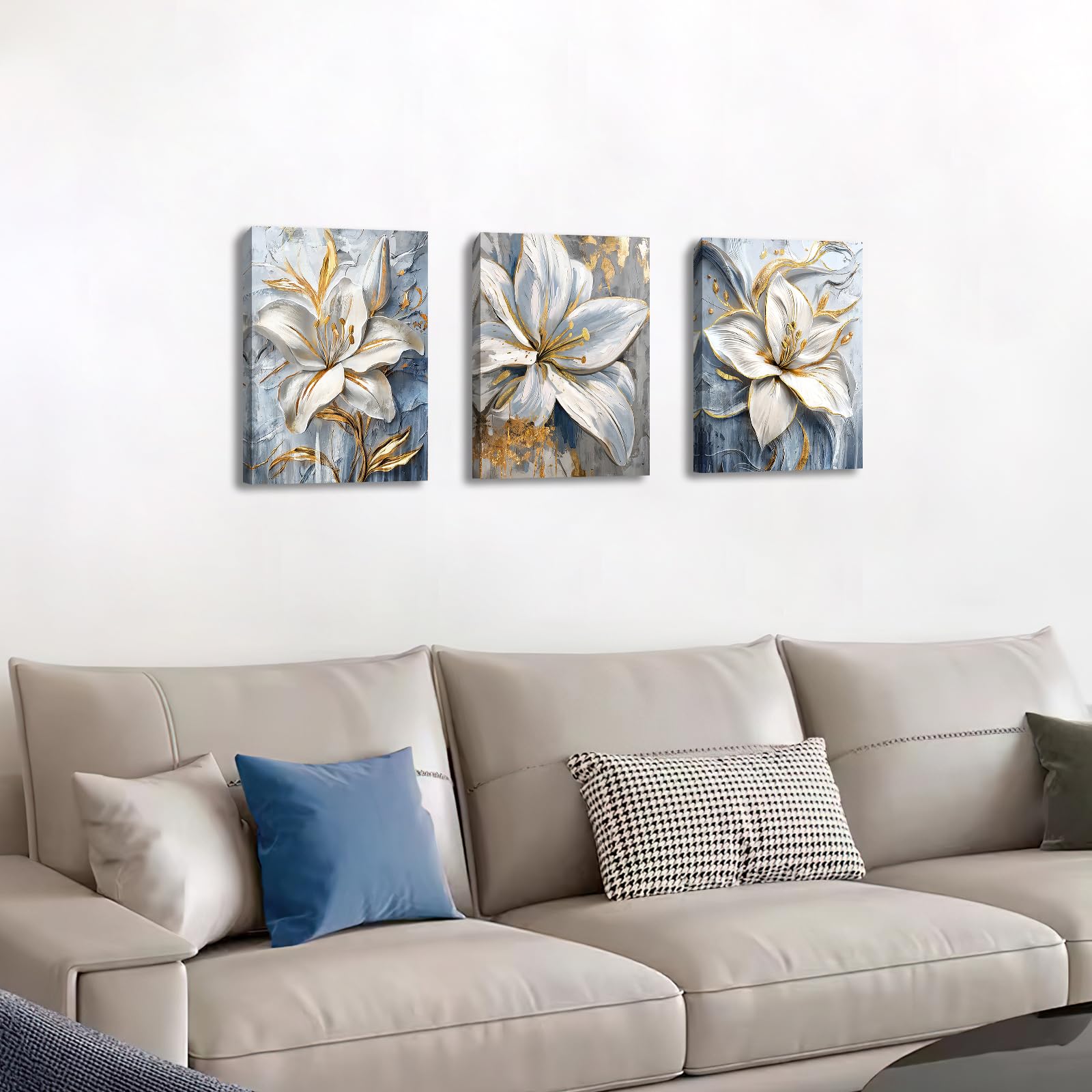 KISSFOX Set Di 3 Stampe Su Tela Con Fiori Selvatici Ad Acquerello - Quadri Floreali Per Soggiorno, Camera Da Letto E Bagno, 16x24 Pollici