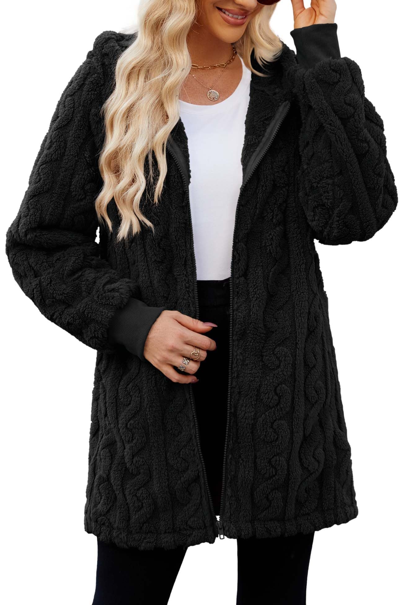ReachMe Women's Oversized Sherpa Jacket Zip Up Fleece Hoodie