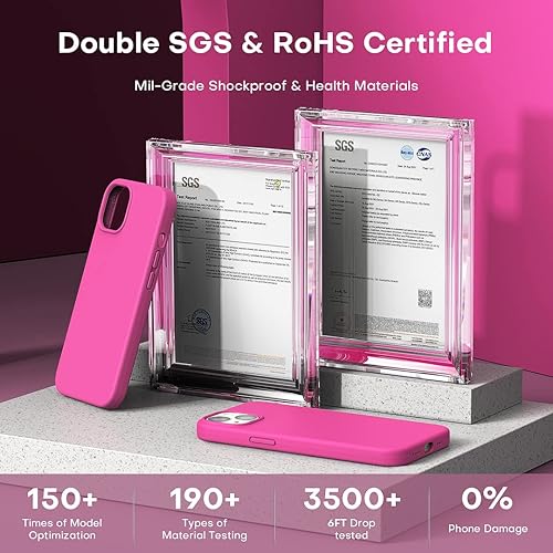 Miniatura 5 de TOCOL Funda 5 en 1 para iPhone 13 para mujer, funda delgada de silicona líquida para iPhone 13 antiarañazos protección contra caídas, rosa intenso