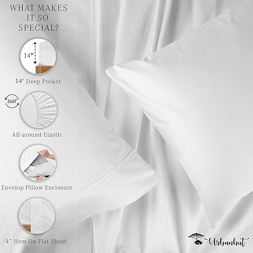 Miniatura 5 de URBANHUT Sábanas de algodón egipcio tamaño matrimonial, sábanas de lujo de tejido satinado para ropa de cama matrimonial, juego de sábanas