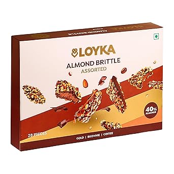 Loyka Almond Brittle Assorted Choco Box - 28 Pcs| Premium Chocolate Gift Hamper | Choco & Nut Dryfruit Delicacy | Roasted California Almonds (45%),Dark Choco & Salted Caramel | Any-Time Snack - 408 Gm - image, photos