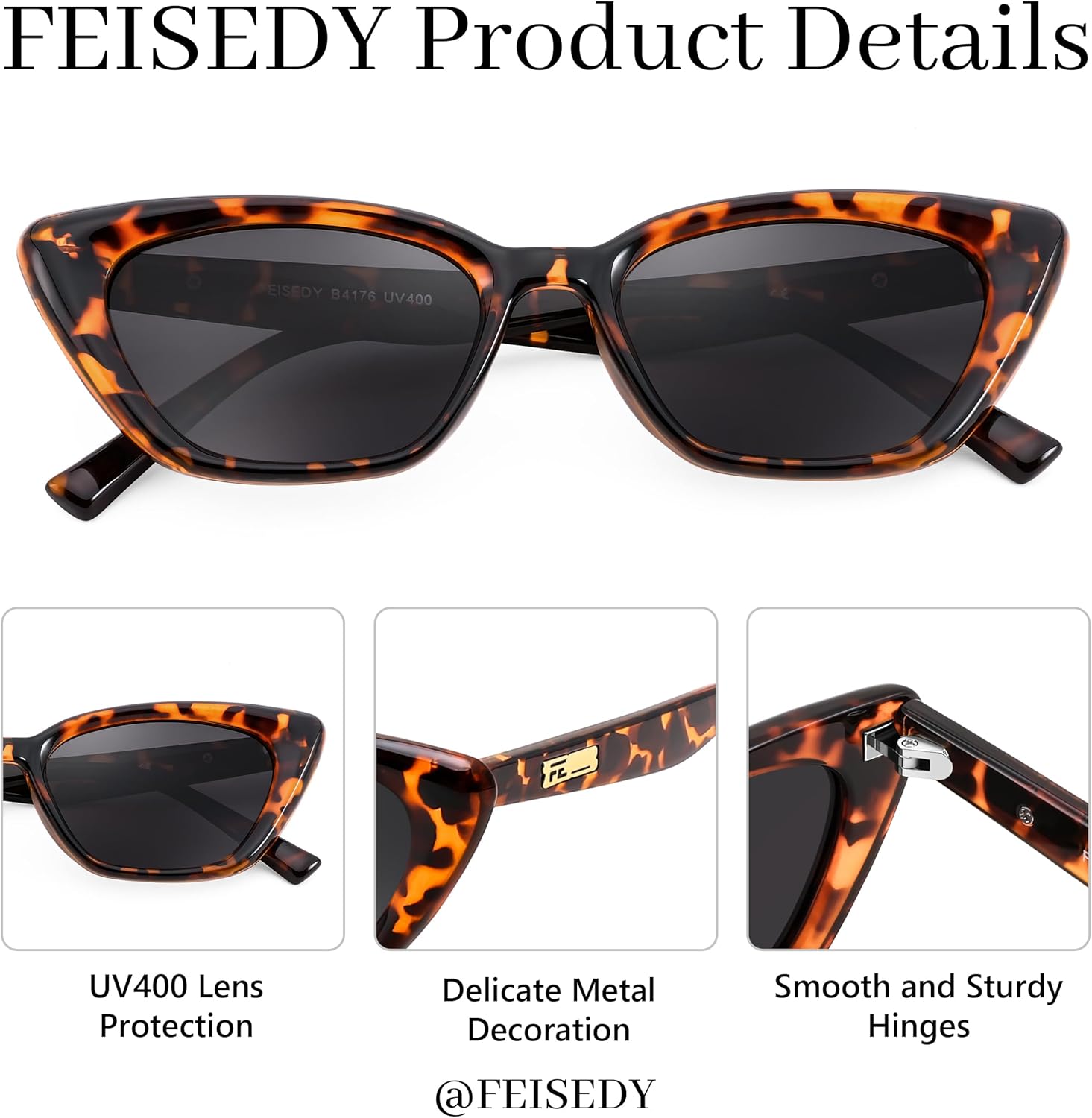 FEISEDY Trendy Polarized Cateye Sunglasses for Women Men Retro Rectangle Narrow Sunnies B4176 - Image 4