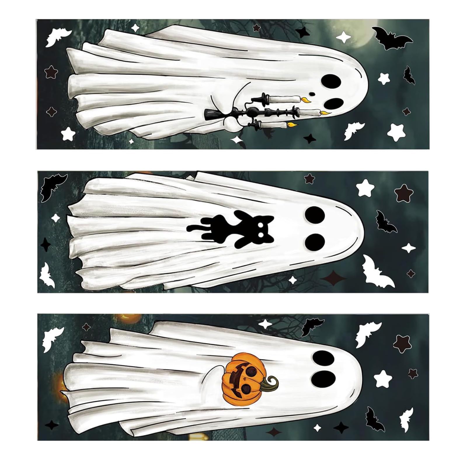 Halloween Statics Window Clings Unique Ghostly Themes Adhesive Decoration Glass Door Sticker Decal Easy Setups Halloween Statics Cling Sticker