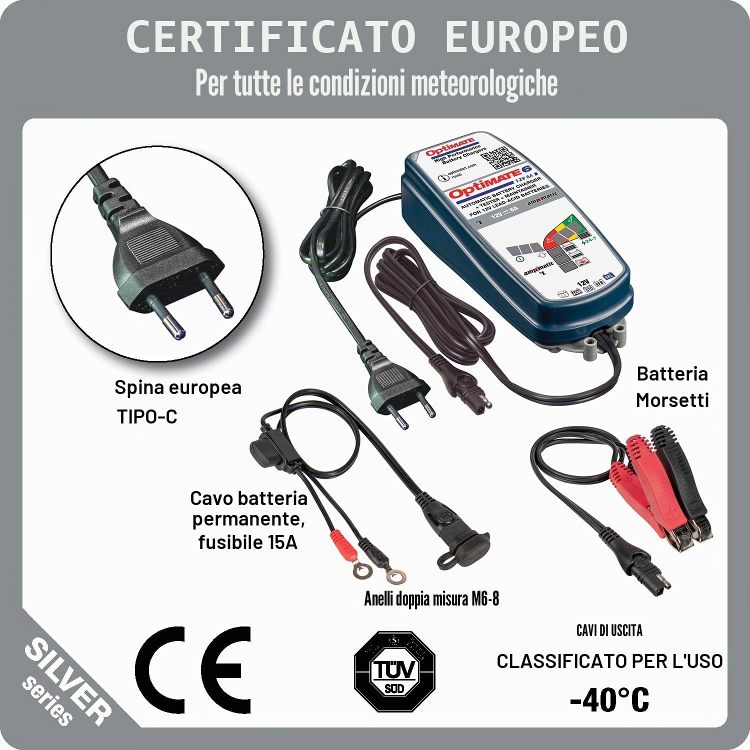 OptiMate 6 Ampmatic 12V 6A Caricabatterie e mantenitore – Caricabatterie automatico intelligente a 9 fasi per batterie al piombo-acido, AGM e GEL da 12V – Caricabatterie di mantenimento sicuro 24/7