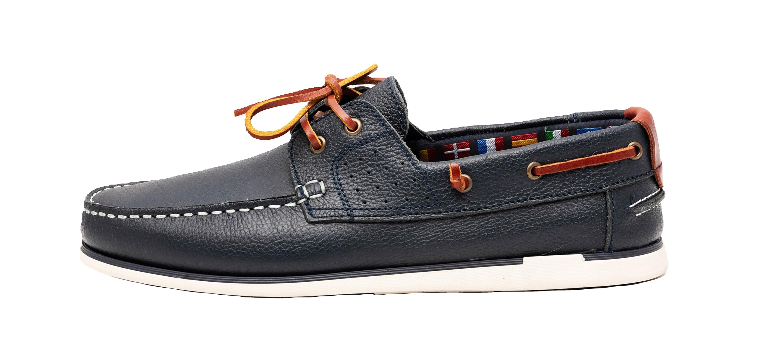 Scarpe da barca da uomo in vera pelle mocassini piatti con lacci in pelle blu scuro e marrone 2 Eye Boat Shoes