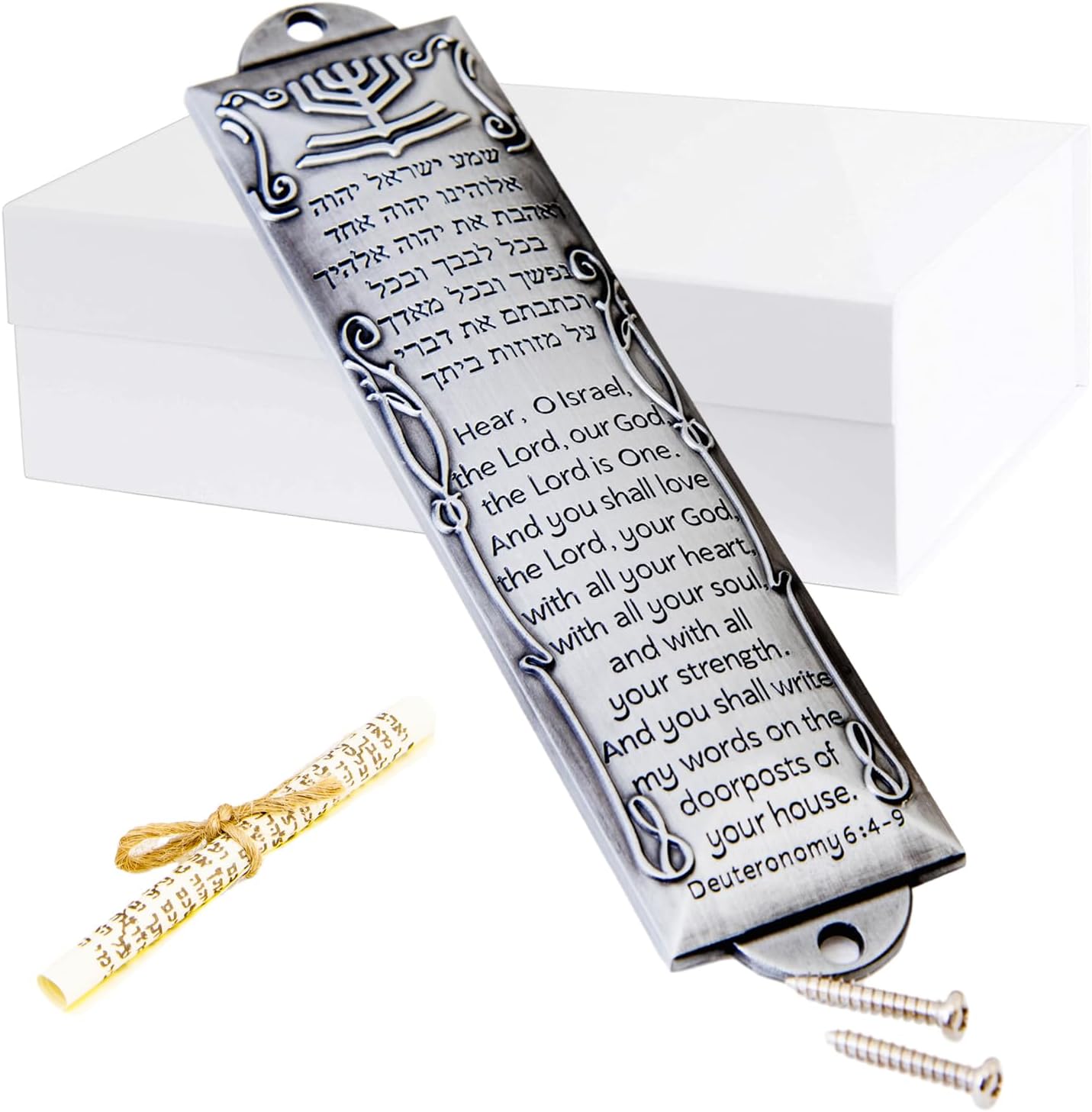 Mezuzah with Scroll for Door, Prefdo Metal mezuzah Plaque
