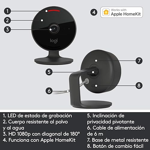 Miniatura 6 de Logitech Circle View - Cámara de seguridad para el hogar con cable resistente a la intemperie con video Logitech TrueView, gran angular de 180, HD