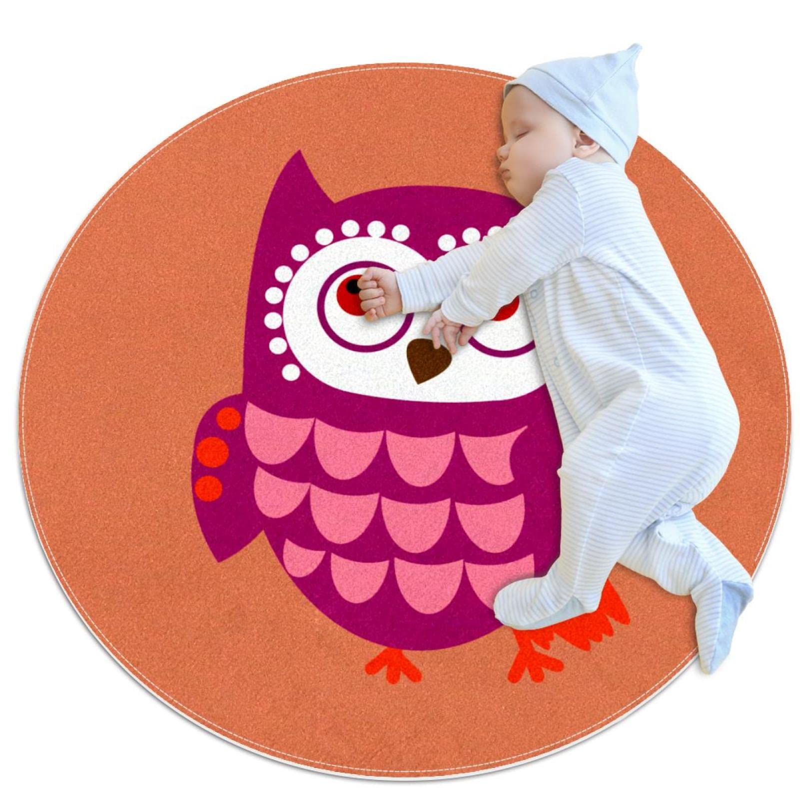 Tapis rond pour enfants JDEZ motif hibou mignon de 80x80cm