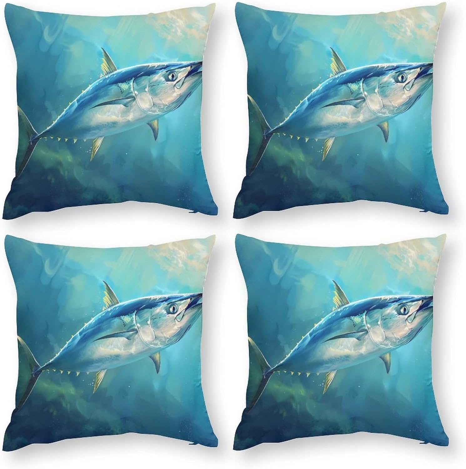 Tuna Fish in The Ocean Printed Throw Pillow Case 4 Pcs Soft Pillowcases Pillows Covers Sofa Bed Decor 12/14/16/17/18/20/22/24/32 Inches