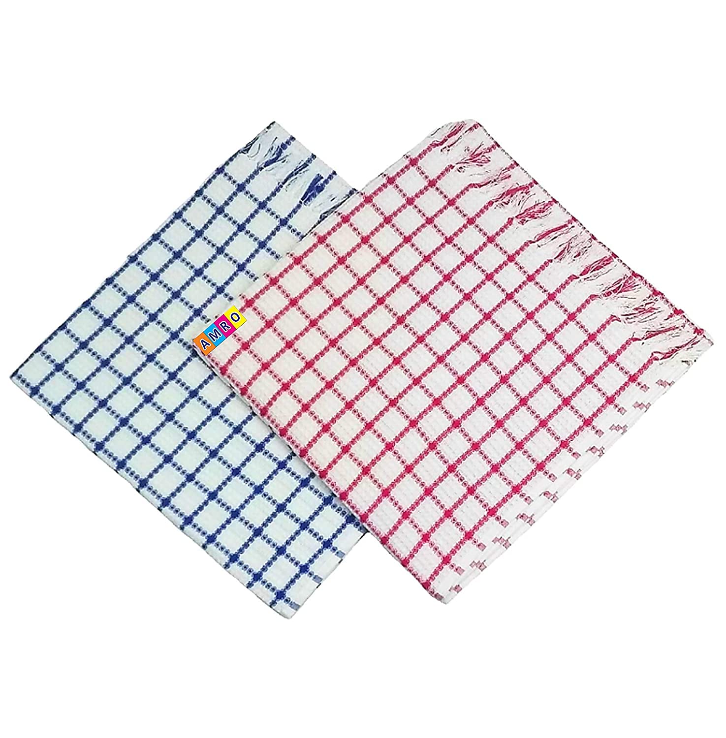Amro Beautility Needs Thin Soft and Highly Water Absorbent Cotton Bath Towel Full Size : 70 X 140 cm, Blue & RED, Combo Set of 2