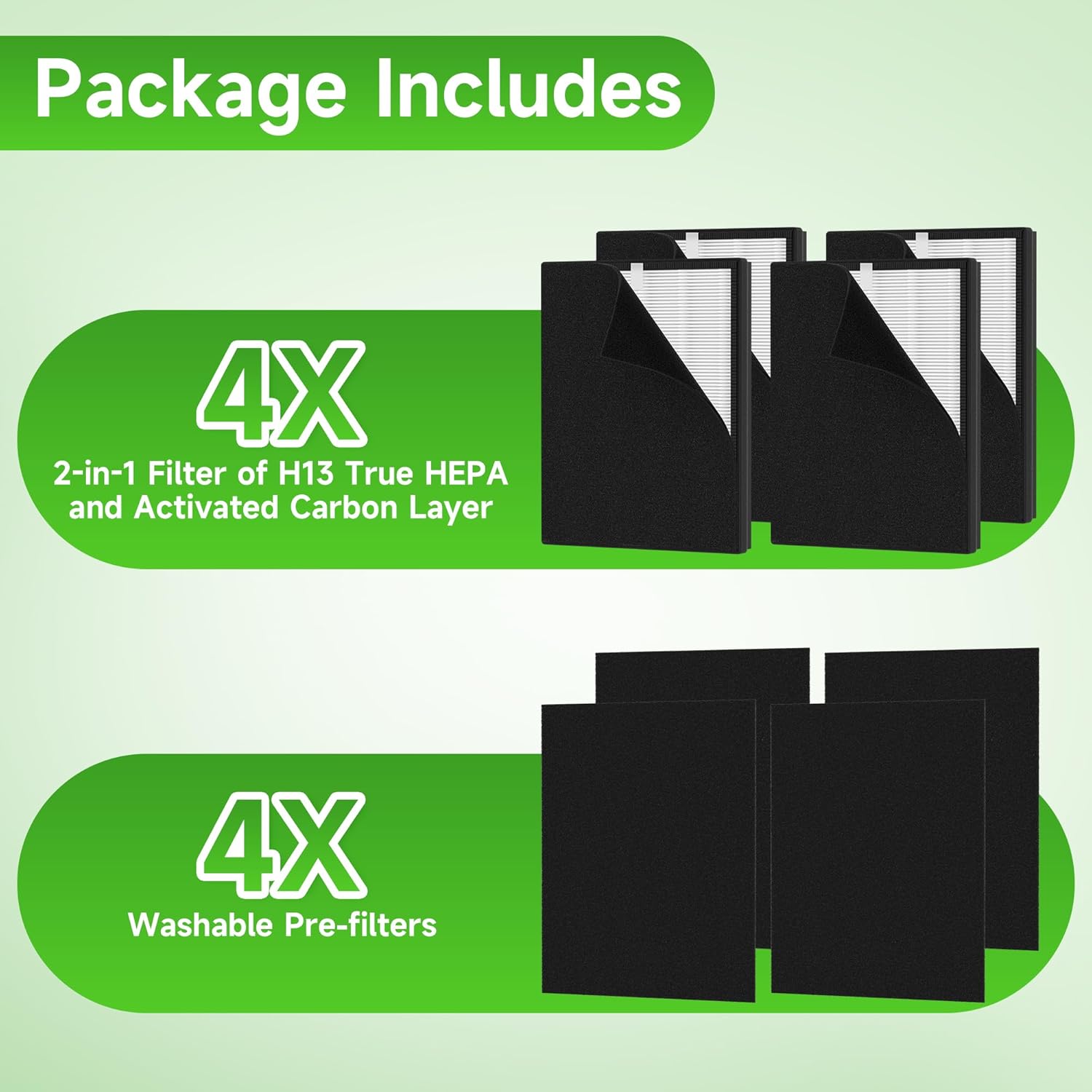 4 Packs KJ190L Replacement Filter Compatible with MOOKA KJ190L Air Cleaner Purifier For Home Large Room 2000 Ft², 4 HEPA Filters and 4 Washable PreFilters - Image 6