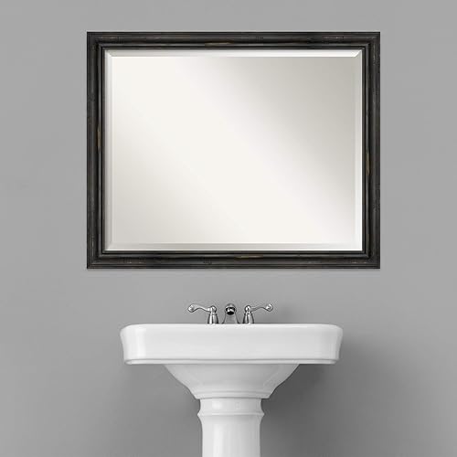 Miniatura 6 de Amanti Art Espejo de baño de madera, espejo de pared estrecho negro pino rústico para usar como espejo de tocador de baño sobre el fregadero (25.5 x