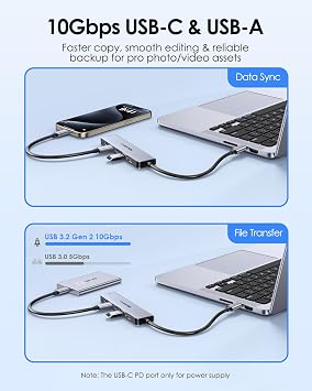 LENTION 6-in-1 USB C Hub 10Gbps, 2xUSB-C & USB 3.2 Gen 2, 4K@60Hz, 100W PD