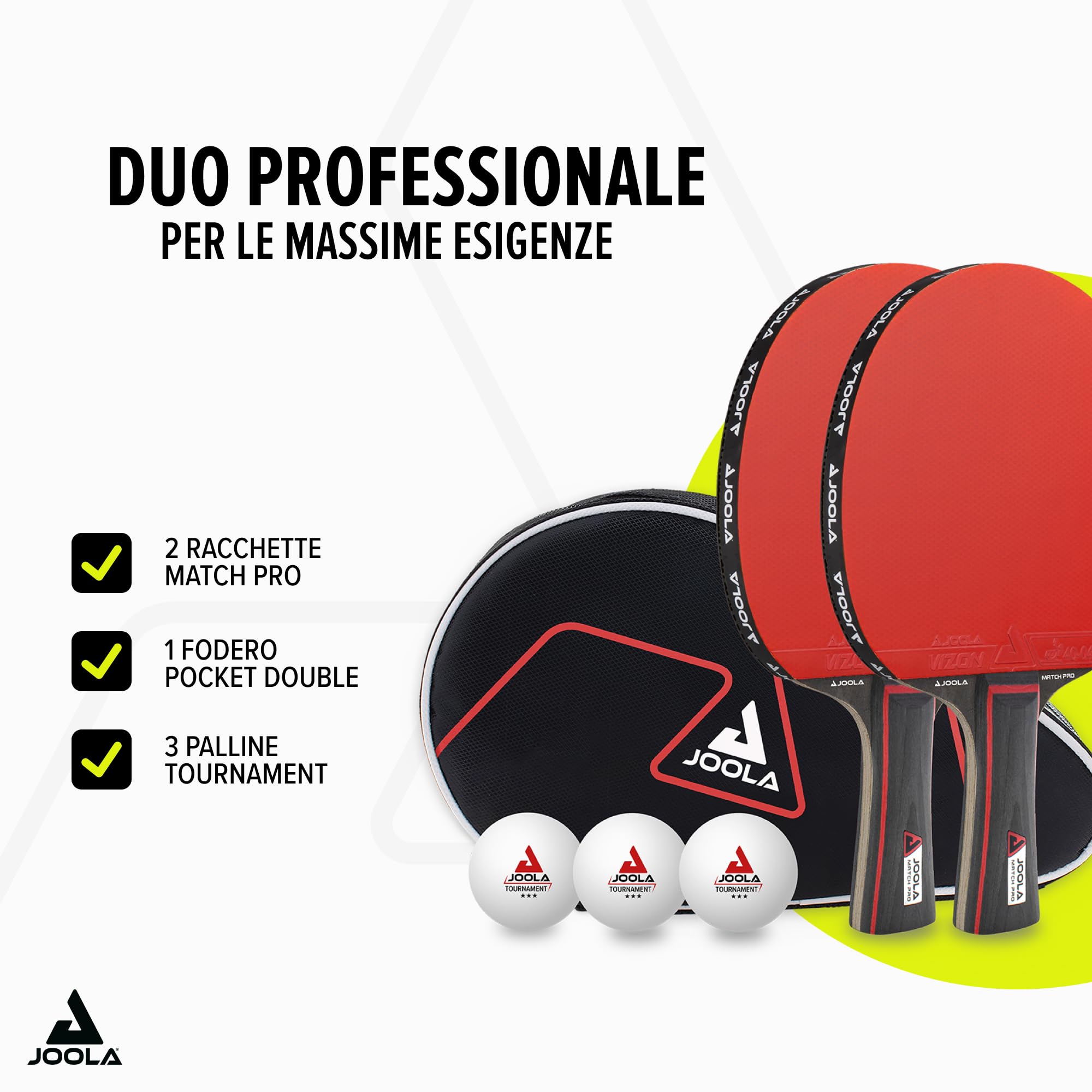 JOOLA Set da Tennis da Tavolo Professionale - 2 Racchette da Ping-Pong + 3 Palline + 1 Borsa Portatile