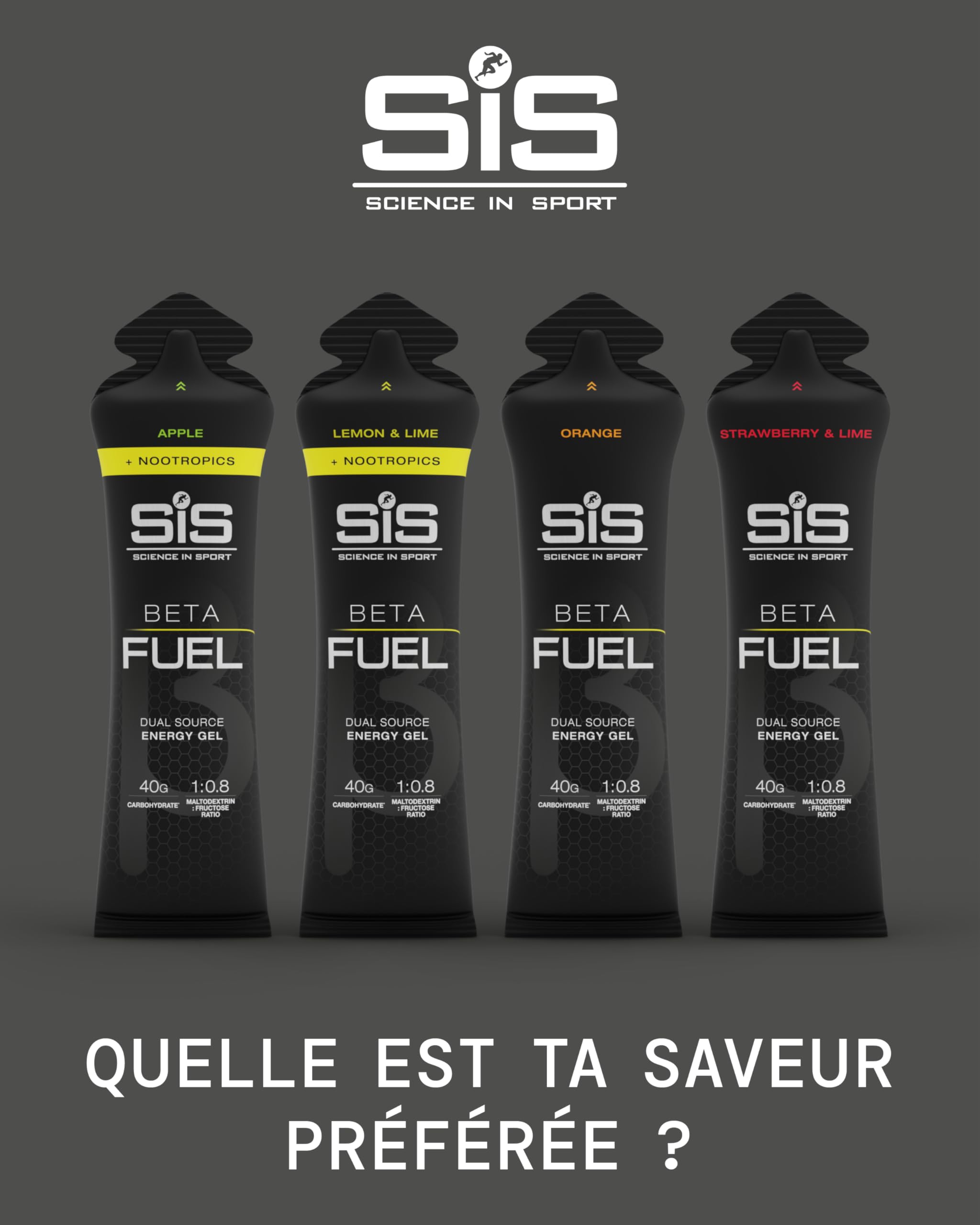 Science in Sport BETA Fuel Dual Source Gel 30 x 60ml Orange - Gel énergétique riche en glucides avec 40g de glucides - gel énergétique facilement digestible pour des performances optimales