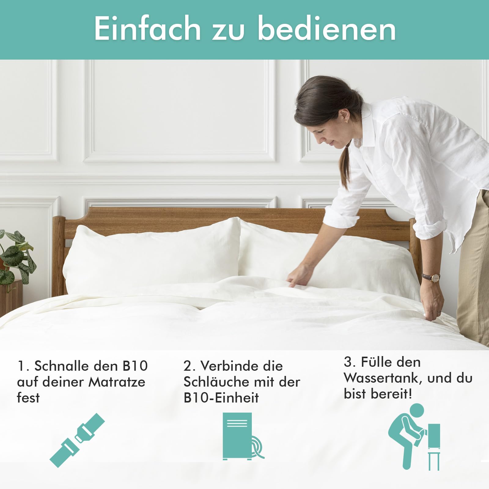 B10 Kühlmatte Bett Twin - Kühlende Matratzenauflage für Heiße Schläfer | Nachtschweiß bekämpfen ohne hohe Kosten - 100% Baumwolle, kühlt 4-7°C, Kühlmatte Bett mit 4 Stufen & Fernbedienung.