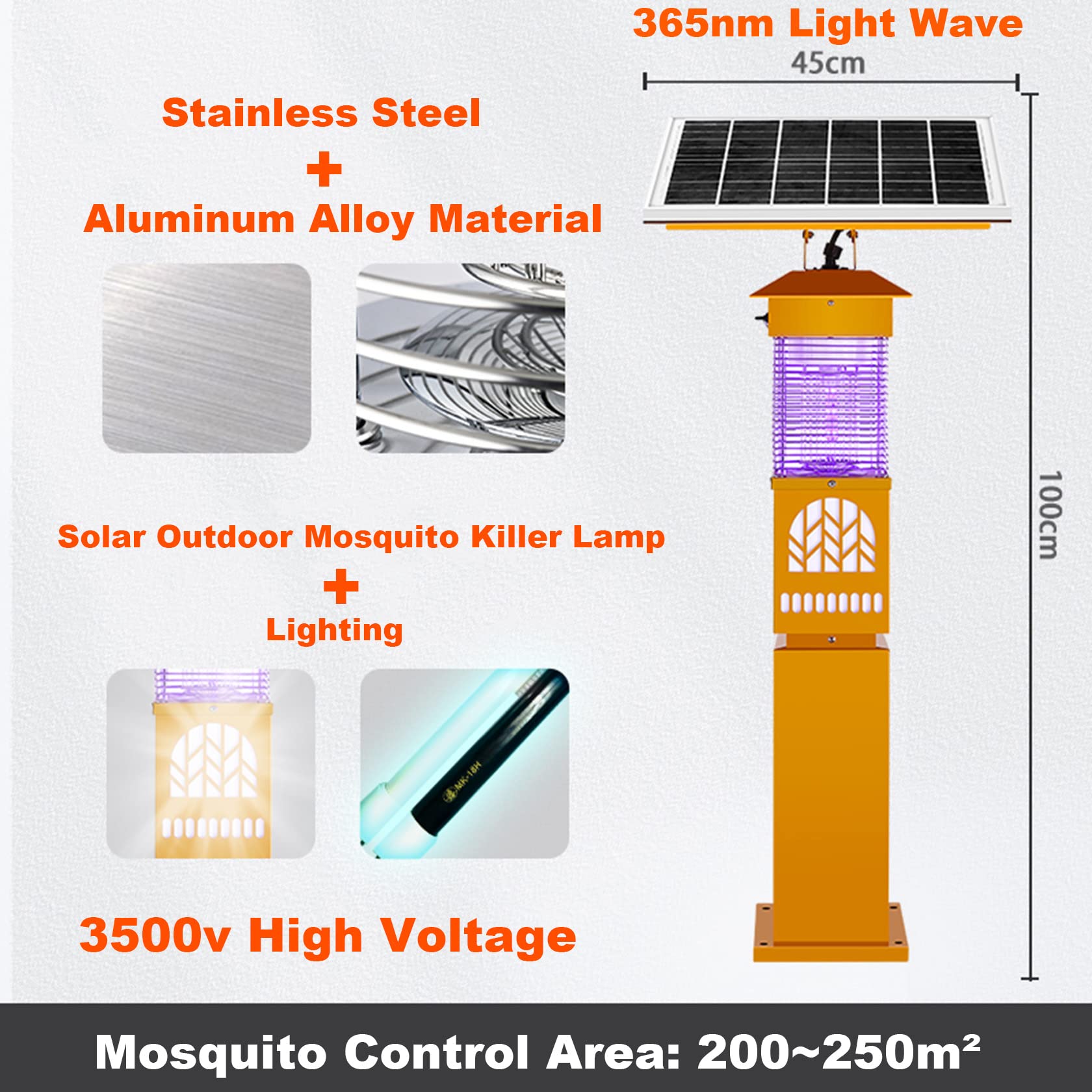 3500 V Solar UV Fly Killer Wysokowydajna pułapka na muchy 2 w 1 i oświetlenie zewnętrzne Wielofunkcyjna, odstraszająca owady IPX6 Wysokiej jakości wodoodporna do zabijania komarów o pokryciu 250 m²,