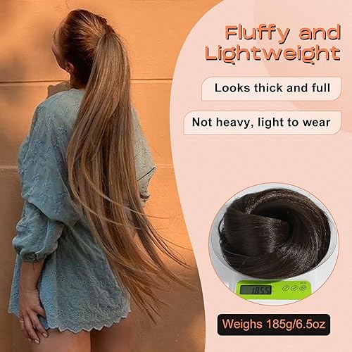 Miniatura 5 de SEIKEA Extensión de cola de caballo de 32 pulgadas de largo, lacio, multicapa, ligera, suave, resistente a los enredos, extensiones de cabello