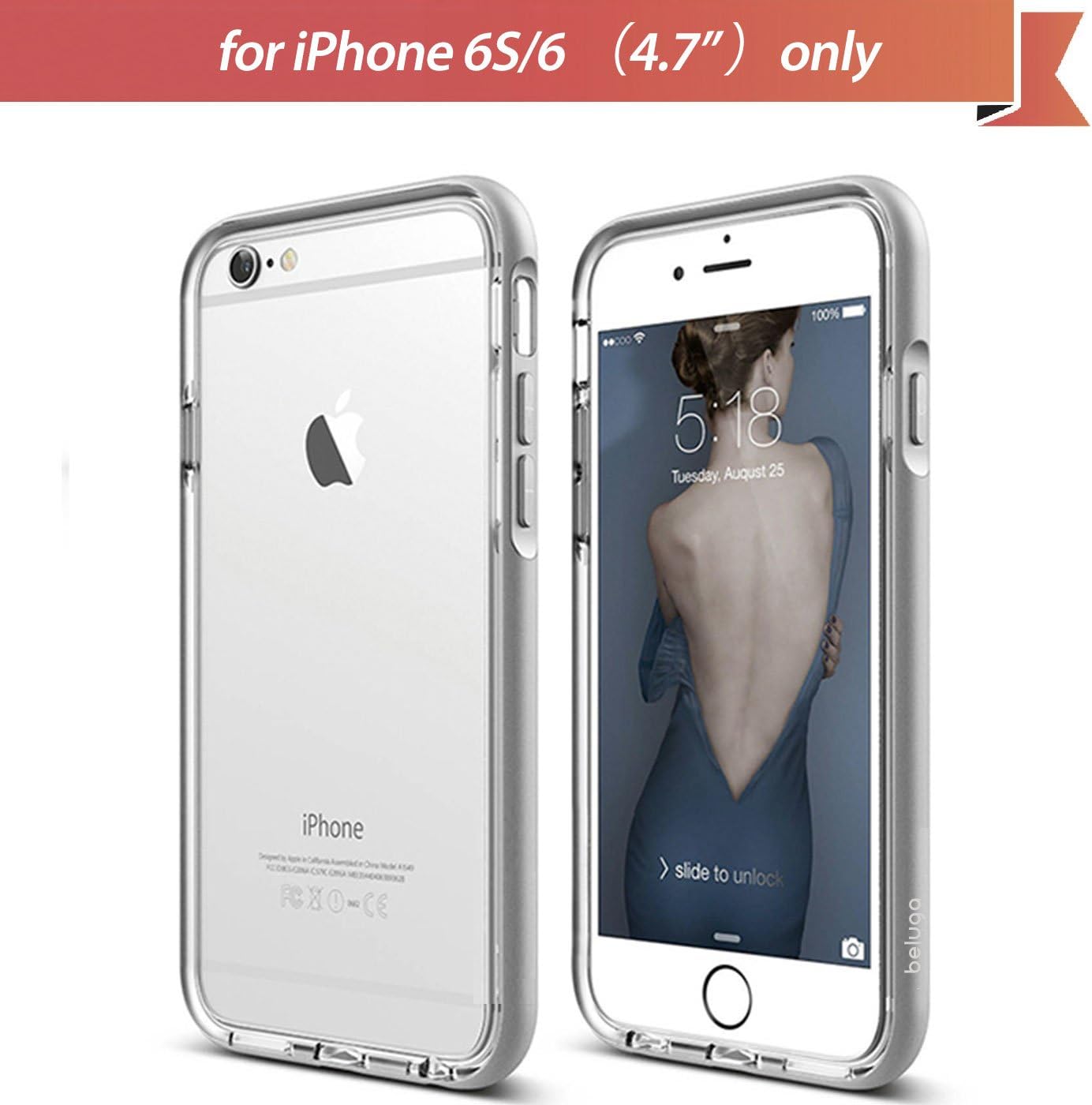 Apple iPhone 6S/6 Case, Beluga Fusion Armor [Arctic Silver] [100% Compatible with Full Screen Edge to Edge Tempered Glass Screen Protector] [Lifetime Warranty] (Aluminum Bumper + Premium Clear TPU Case) (Designed for Silver iPhone 6S/6 4.7 inch) by Beluga - Hybrid Case Cover, Shock Absorbent, Ultra Slim, Anti Scratch, Transparent, Dual Layer [Arctic Silver]