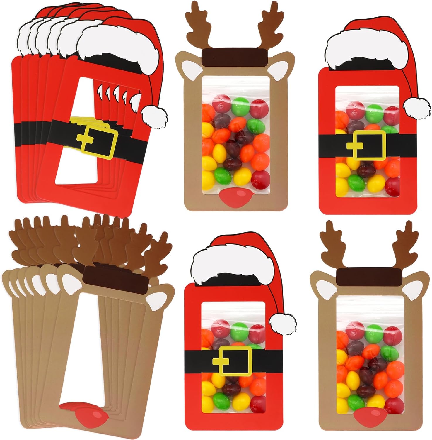 クリスマスパーティー記念品50点セット サンタエルク ペーパーカードクラフト クリアおやつバッグ付き 子供用 クリスマス DIY キ