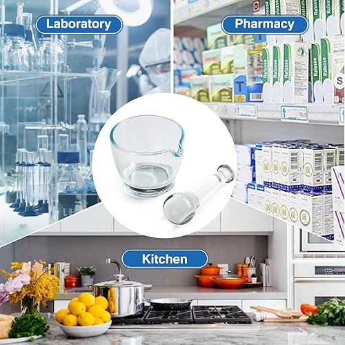 Miniatura 3 de Ultrassist Mortero de vidrio de 16oz y cuenco de mortero, amoladora y mezclador de medicina para farmacia o laboratorio de ciencias