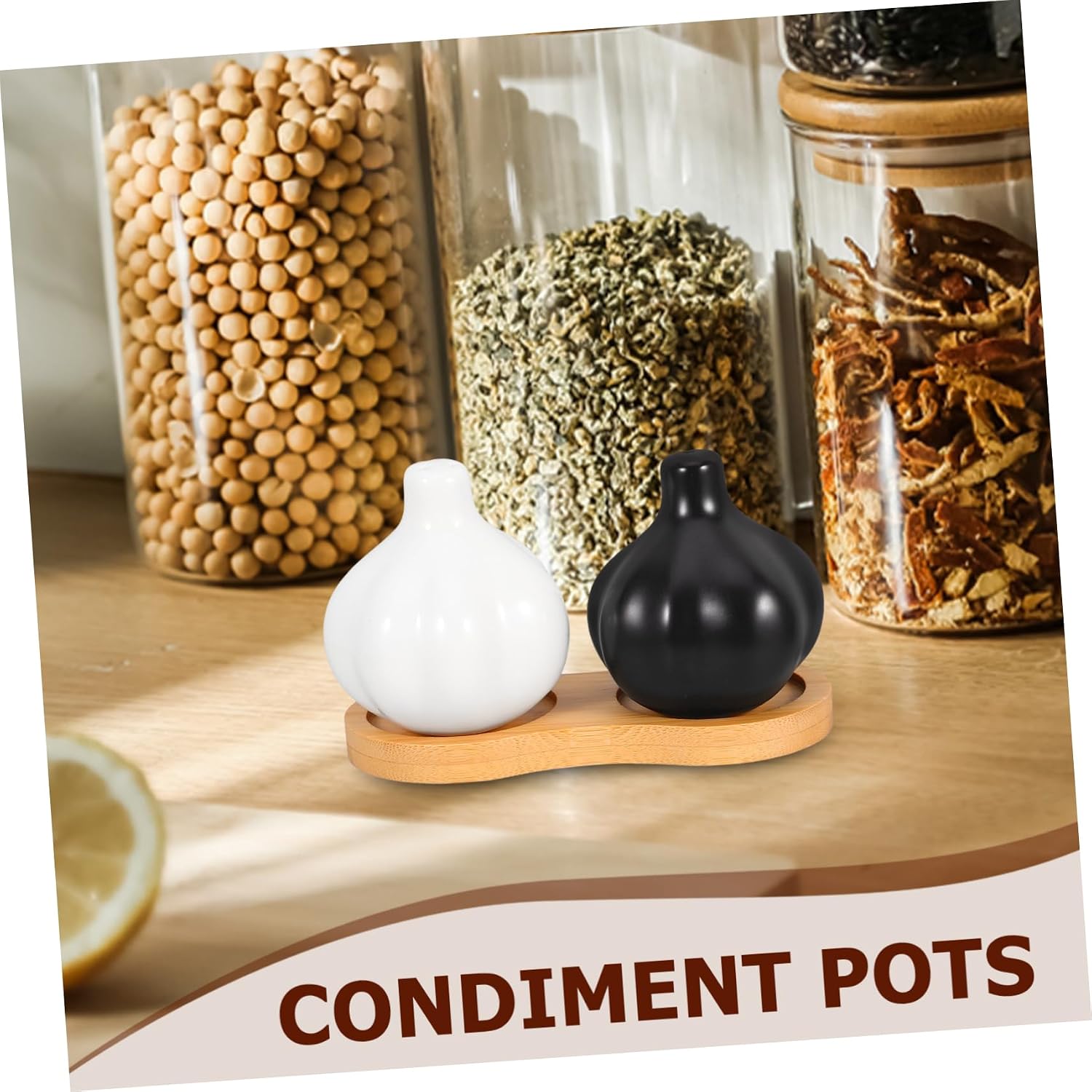 ULTECHNOVO 1set Unique Garlic Shaped Ceramic Spice Containers for Seasoning Leak Storage Jars for Kitchen Organization Creative Jars