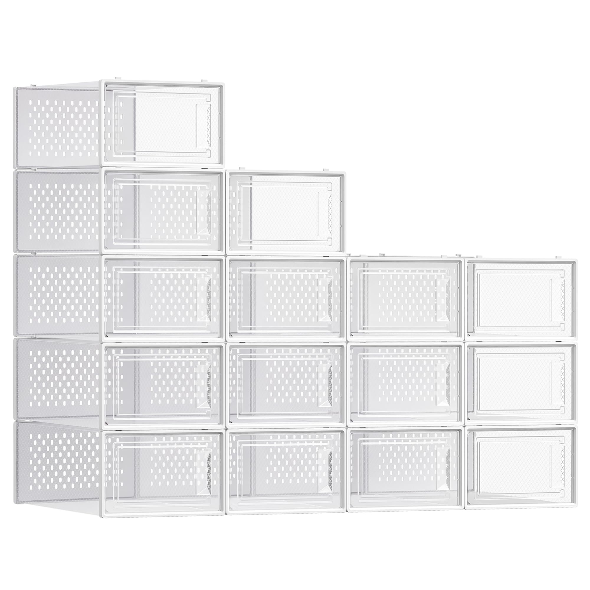 SONGMICS Shoe Boxes, Clear Plastic Sneaker Box, Pack of 15