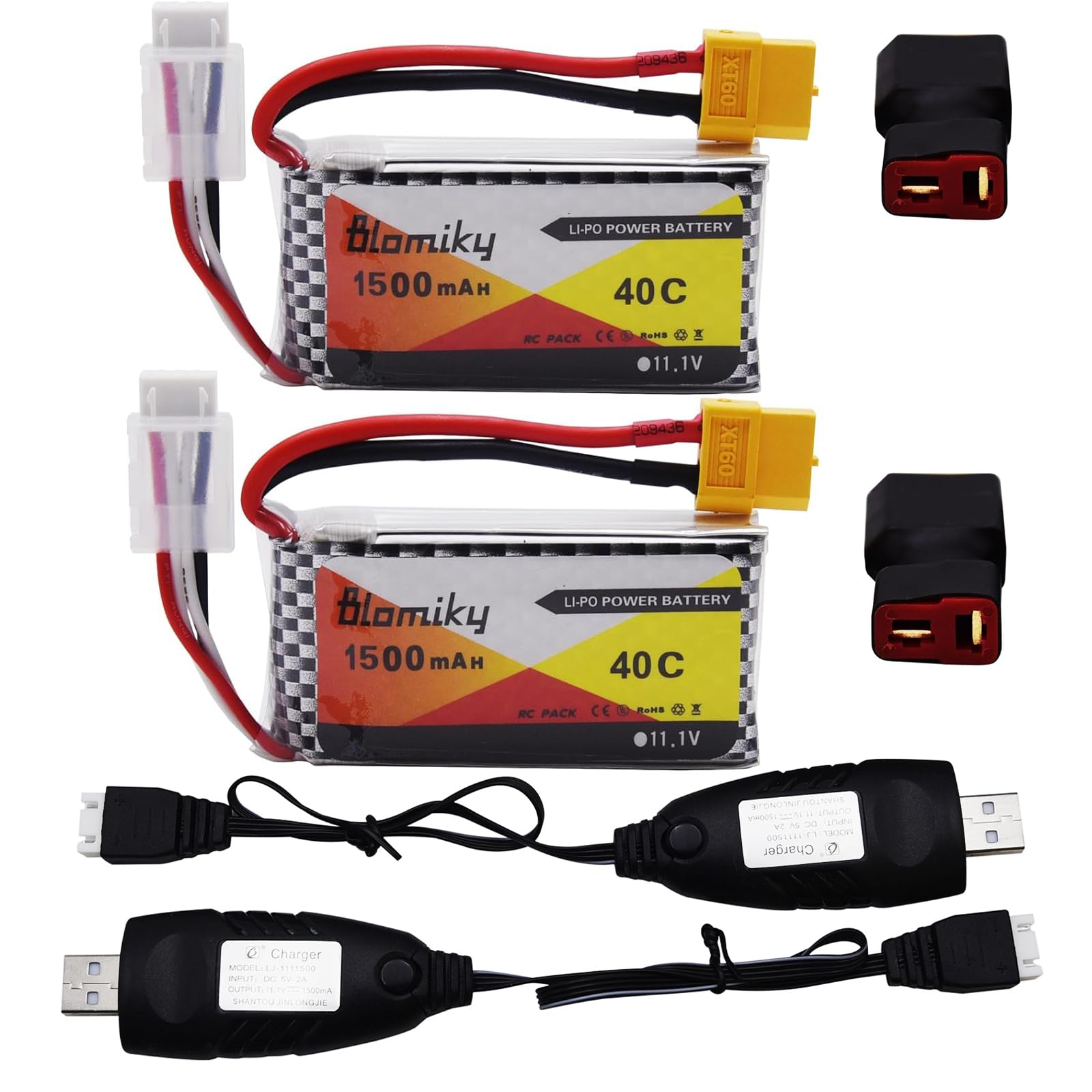 Sponsored Ad - Blomiky 2 Pack 11.1V 3S 1500mAh Lipo Battery with XT60 Plug and 2 USB Cables Suitable for RC Car Drones Helicopter / 11.1V 1500mAh XT60 2