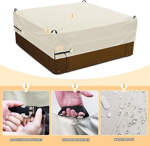 Miniatura 3 de RICHIE Funda cuadrada para bañera de hidromasaje de 90 x 90 pulgadas, para spa de 89 x 89 o 88 x 88 pulgadas o 87 x 87 pulgadas, poliéster 600D