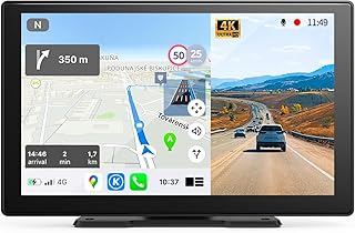 9" IPS Screen Portable Car Stereo, 4K Ultra HD Dash Cam, ADAS, Wireless Apple Carplay and Android Auto, WDR, Phone Mirroring, Loop Recording