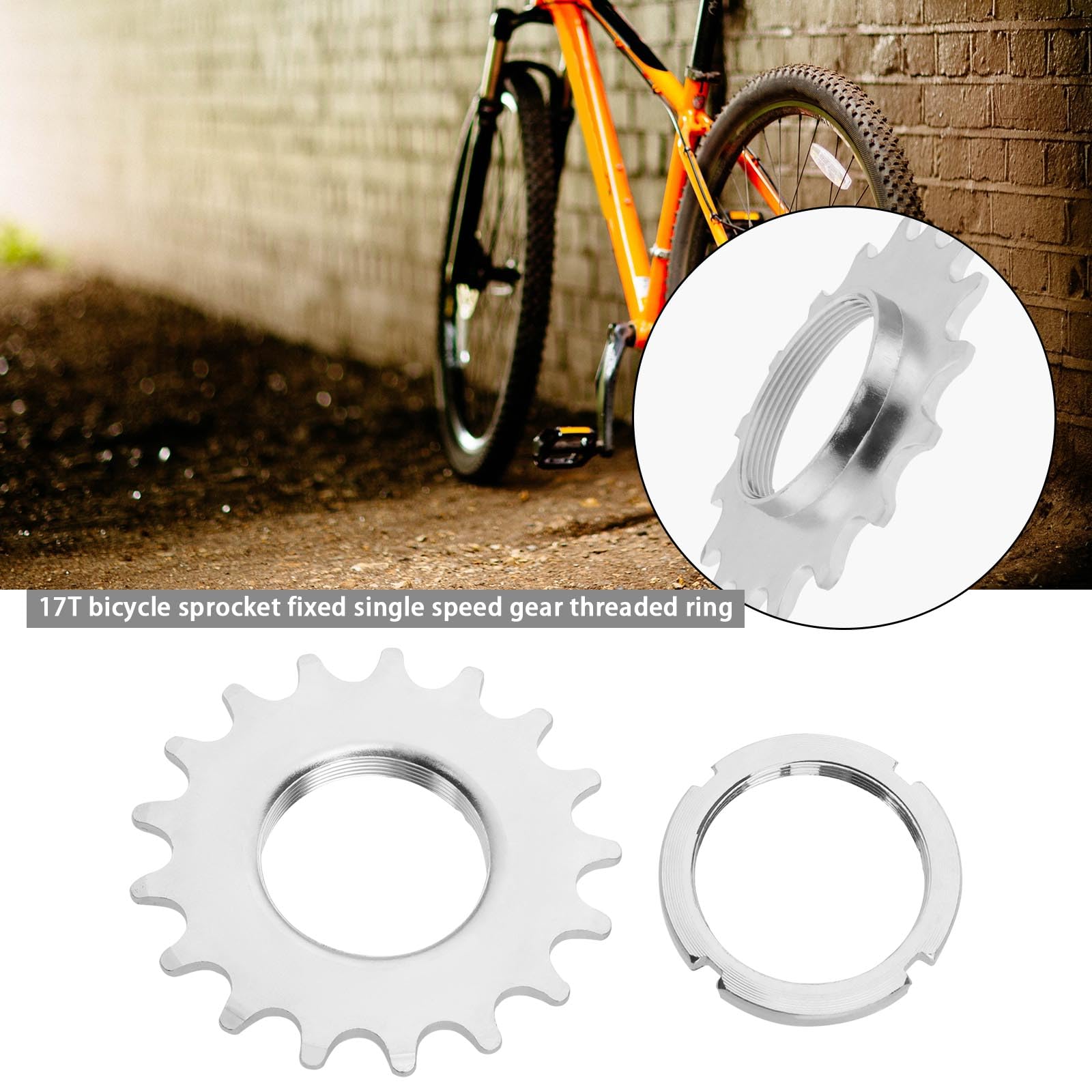 ECSiNG Bike Sprocket Fixed Single Speed Cog Thread Ribg High Strength Steel Bicycle Flywheel Sprockets Parts for Fixed Gear Bike 17T with Lock Ring - Image 2