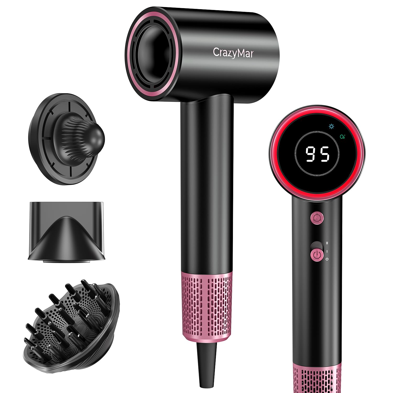 CrazyMar Haartrockner Ionen,Föhn mit 180.000 U/min Bürstenlosem Motor – 5X Schnelleres Föhnen, Leicht & Kompakt Reisefön,Lockenföhn mit 4 Temperatureinstellungen,Überhitzungsschutz,Geräuscharm