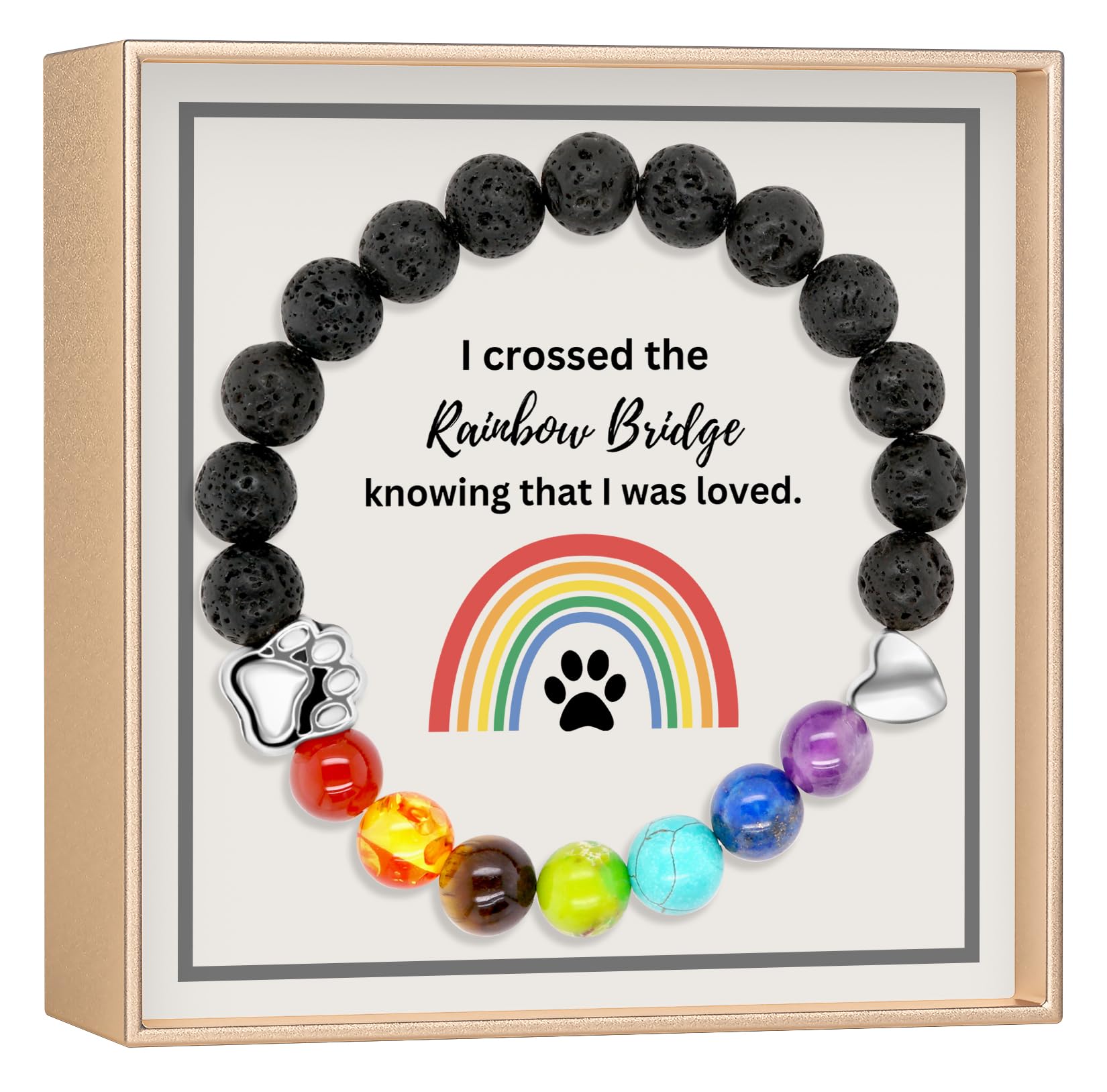OLGAS GEMS Rainbow Bridge Pet Memorial Gifts: Sympathy Dog Memorial Gifts for Loss of Dog or Cat - Stone Bracelet and Meaningful Message Card Ideal