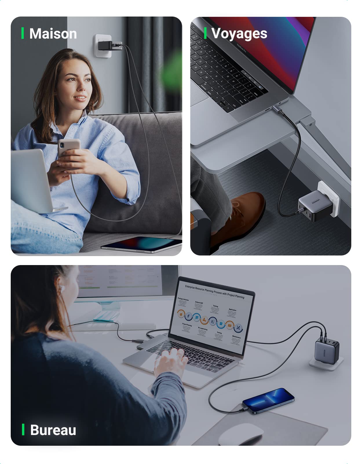 UGREEN Nexode 100W Chargeur USB C Rapide 4 Ports GaN Tech Compatible iPhone 17 Pro Max Air 16 15 14 13 12 Galaxy PPS 60W S26 S25 S24 Pixel 10 9 iPad MacBook