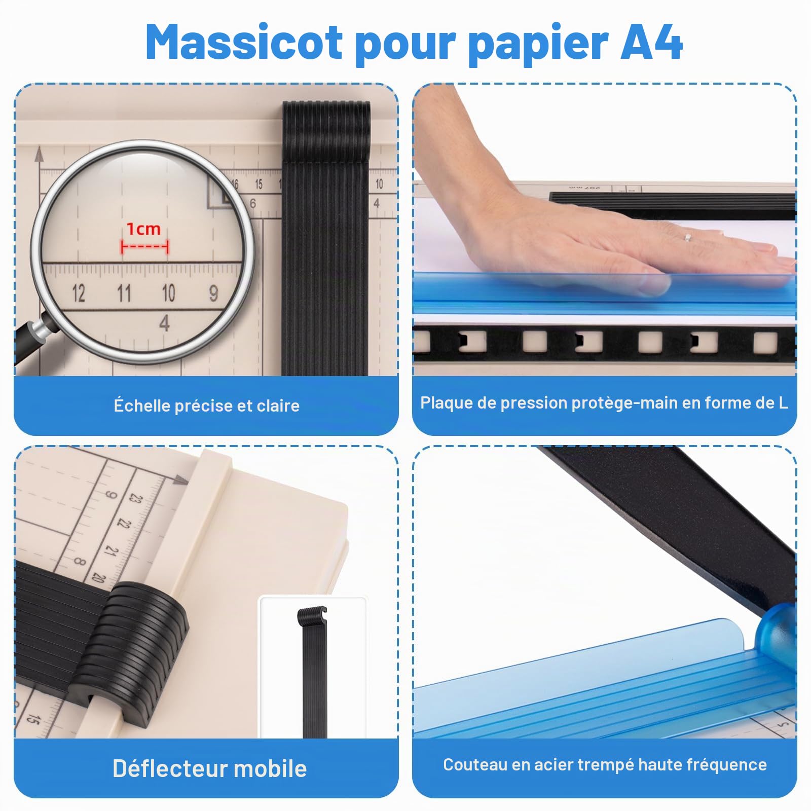 Massicot à papier A4/B5/A5/B6/B7 avec 5 classeurs - Massicot à levier A4 - Pour tôles fines, cuir, photos