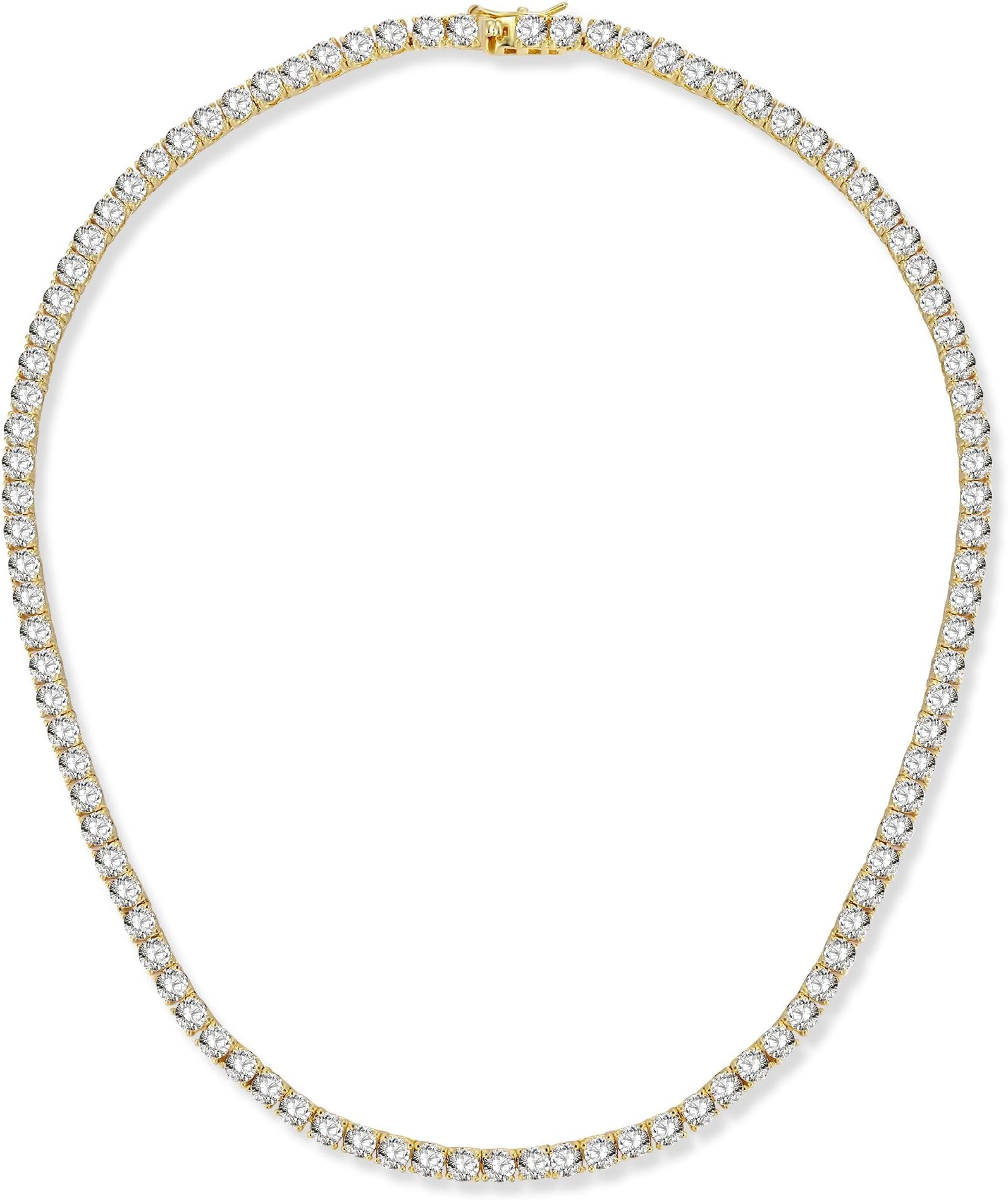 4.0mm CZ Tennis Necklace, 18K White/Yellow Gold Plated 4.0mm Round Cubic Zirconia Classic Tennis Necklace 16-24 Inches