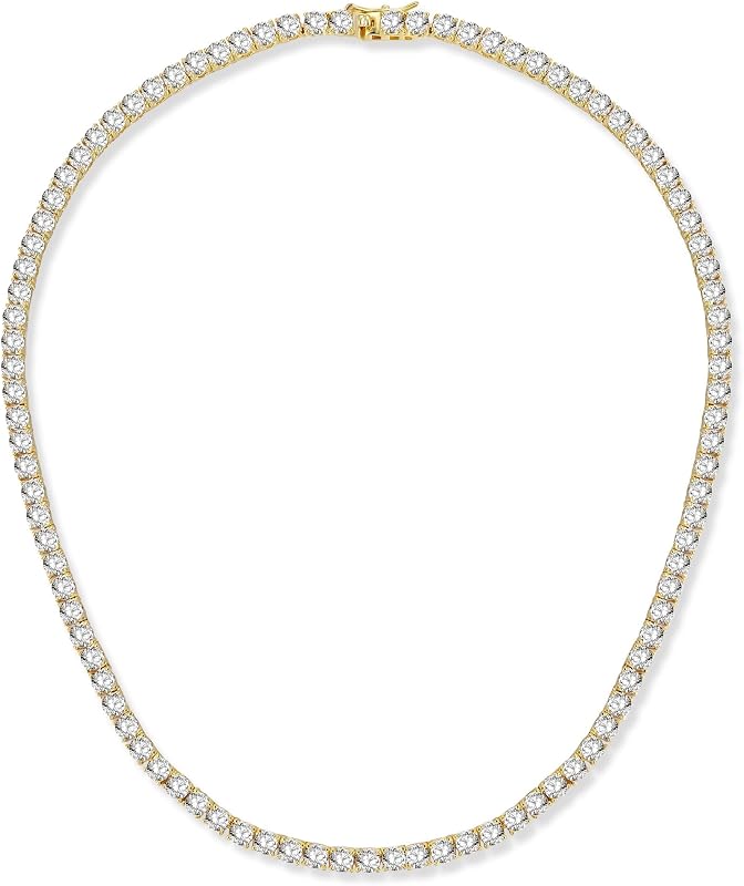 Gemsme 4.0mm CZ Tennis Necklace, 18K White/Yellow Gold Plated 4.0mm Round Cubic Zirconia Classic Tennis Necklace 16-24 Inches