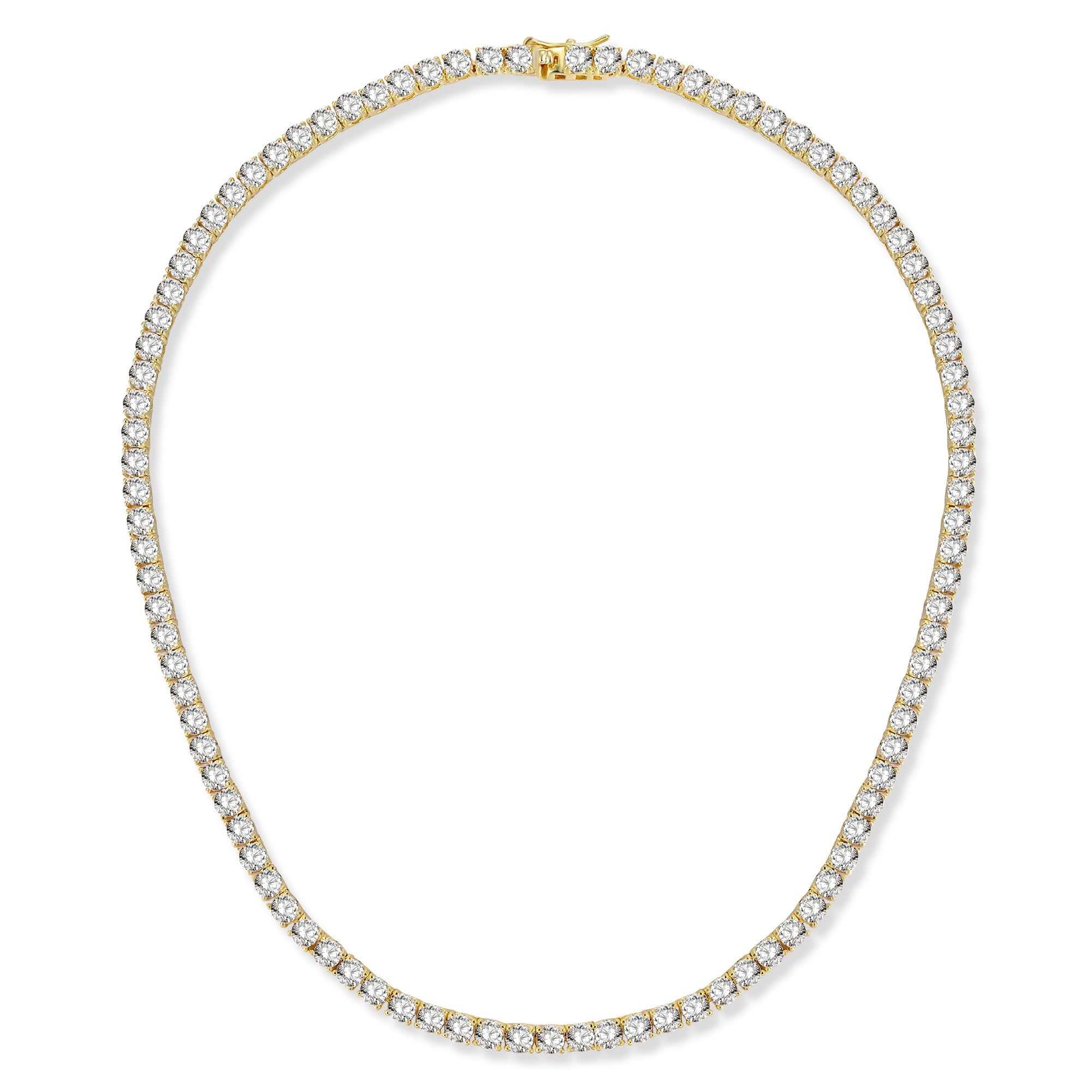 4.0mm CZ Tennis Necklace, 18K White/Yellow Gold Plated 4.0mm Round Cubic Zirconia Classic Tennis Necklace 16-24 Inches