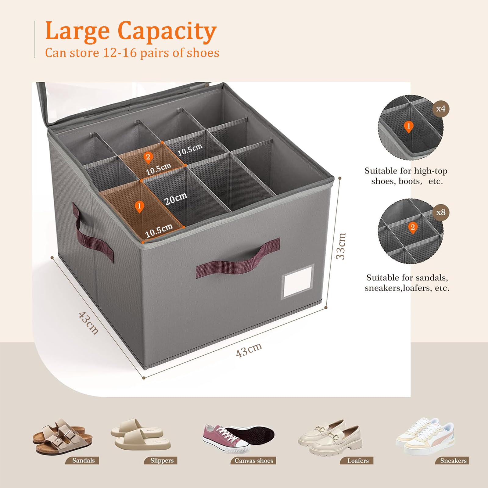 SYEXDZON Shoe Organiser, Shoe Box Storage for Closet Shoes Storage Organiser with Zipable Clear Cover and Reinforced Handles - Image 2