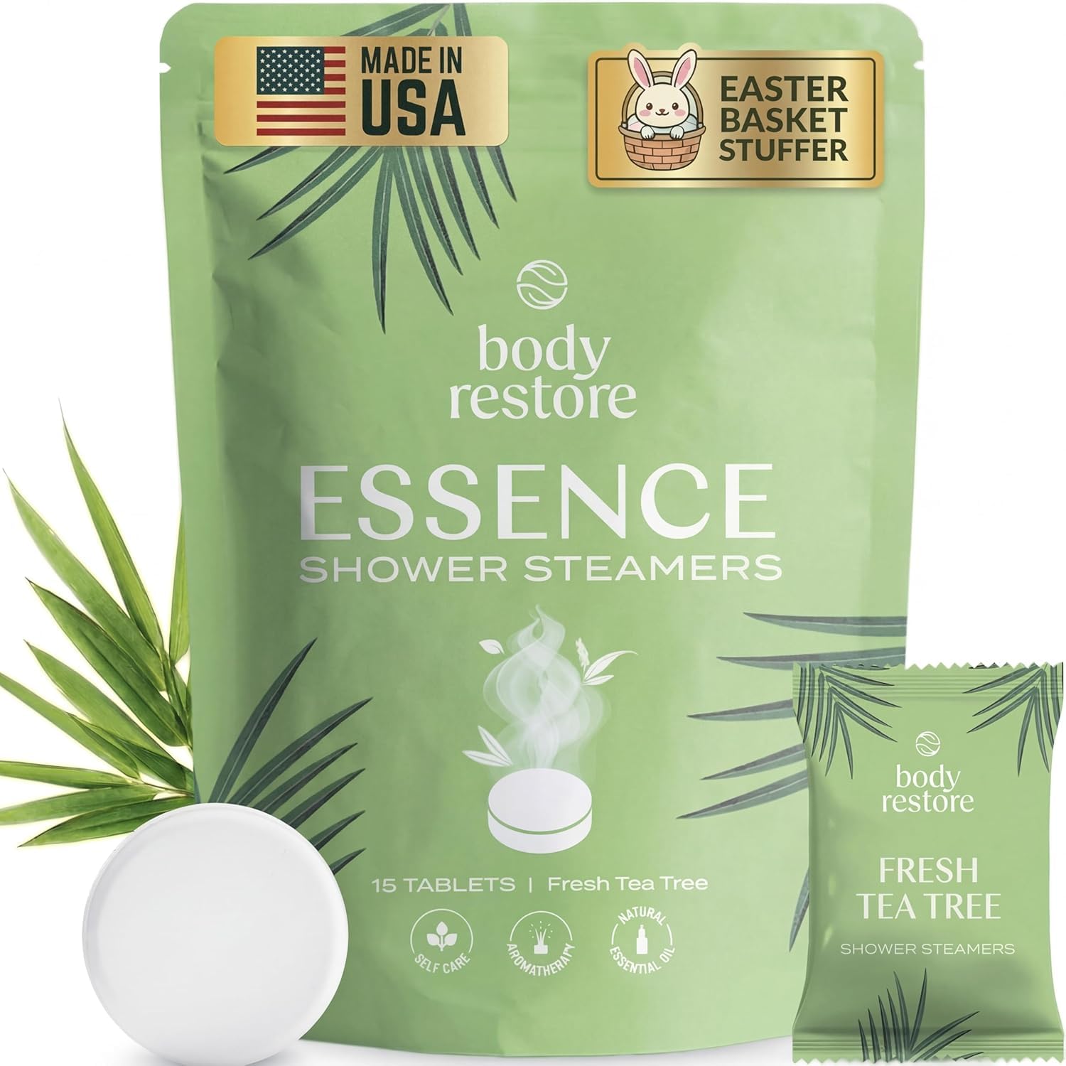 Body Restore Bath Bombs Aromatherapy 15 Pack – Birthday Gifts for Women, Men, Easter Basket Stuffers, Stress Relief, Relaxation, Self Care – Tea Tree Shower Steamers