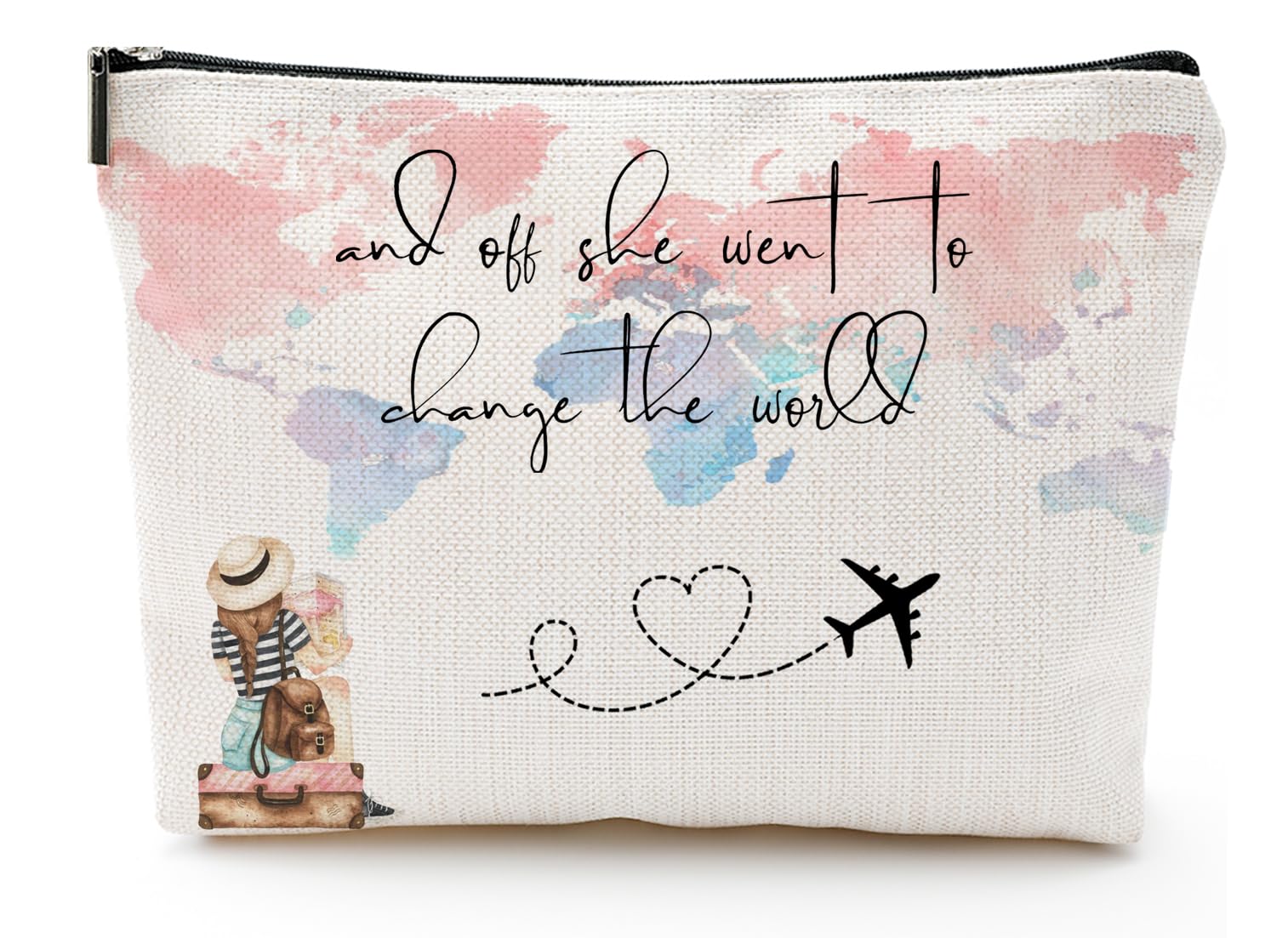 Graduation Gift For Her, Graduation Gift, High School Graduation Gifts for Her Daughter Gift, Sister Gift, World Map Makeup Bag,And Off She Went To Change The World, white