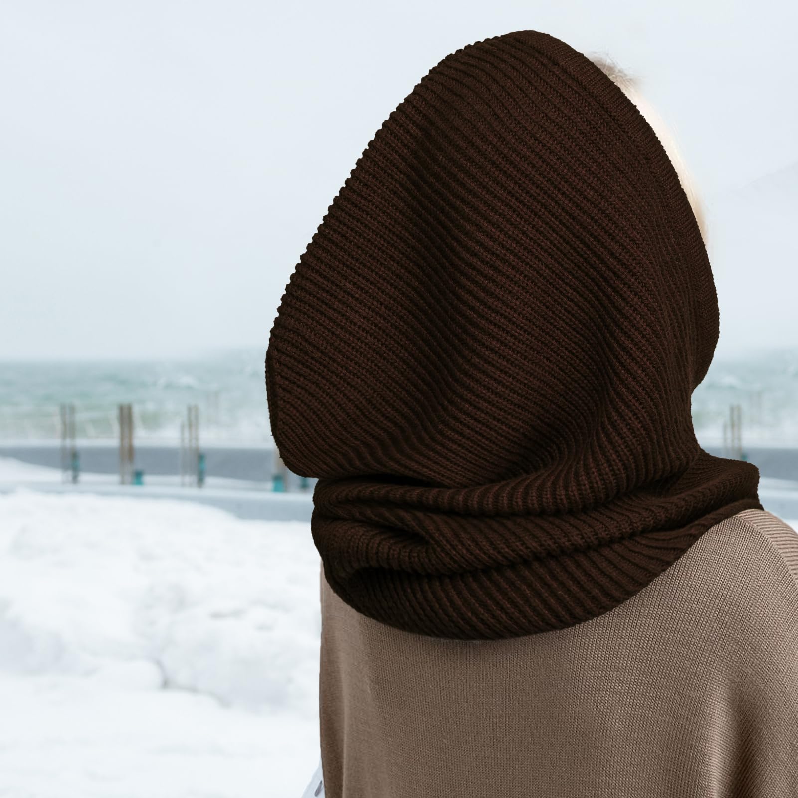 DRESHOW Sombreros de Invierno para Las Mujeres Pasamontañas de Punto Beanie Skull Cap Con Cordón Cálido Sombrero con Capucha Bufanda