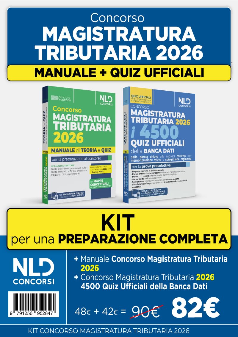 Kit concorso Magistratura Tributaria 2026. Manuale di teoria + 4500 quiz ufficiali della banca dati per la prova preselettiva con tecniche di memorizzazione. Con simulatore online